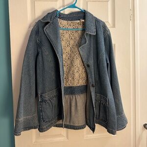 Ladies J. Jill "Out of the Blue" Denim Jacket W/Inner Lace Gathered Back MED